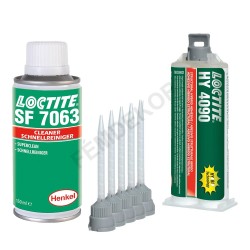 Rozsdamentes acél ragasztó és tisztítószer (Loctite HY 4090, Loctite SF-7063, Kinyomó pisztoly, Keverőszár)
